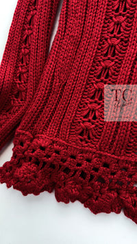 CHANEL 04S Red Crochet Frilled Knit Cardigan 34 38 40 シャネル レッド クロシェ フリル ニット カーディガン 即発