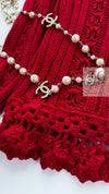CHANEL 04S Red Crochet Frilled Knit Cardigan 34 38 40 シャネル レッド クロシェ フリル ニット カーディガン 即発