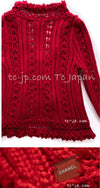 CHANEL 04S Red Crochet Frilled Knit Cardigan 34 38 40 シャネル レッド クロシェ フリル ニット カーディガン 即発