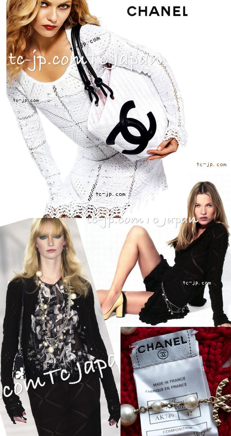 CHANEL 04S Red Crochet Frilled Knit Cardigan 34 38 40 シャネル レッド クロシェ フリル ニット カーディガン 即発