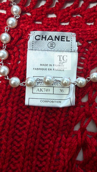 CHANEL 04S Red Crochet Frilled Knit Cardigan 34 38 40 シャネル レッド クロシェ フリル ニット カーディガン 即発