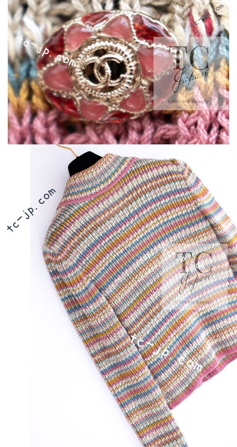 CHANEL 17C Marigold Creme Cotton Knit Biker Jacket Cardigan 38 シャネル マリゴールド クリーム コットン ニット ライダース ジャケット カーディガン 即発