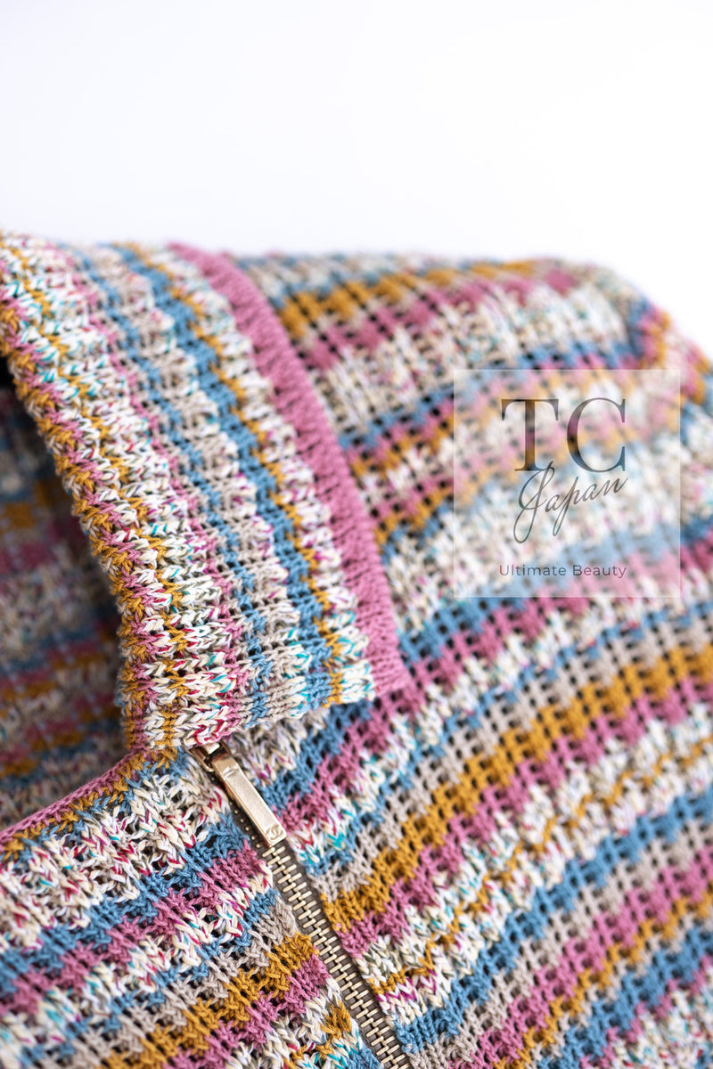 CHANEL 17C Marigold Creme Cotton Knit Biker Jacket Cardigan 38 シャネル マリゴールド クリーム コットン ニット ライダース ジャケット カーディガン 即発