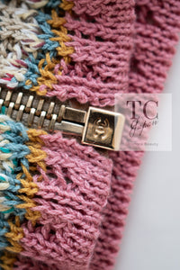CHANEL 17C Marigold Creme Cotton Knit Biker Jacket Cardigan 38 シャネル マリゴールド クリーム コットン ニット ライダース ジャケット カーディガン 即発