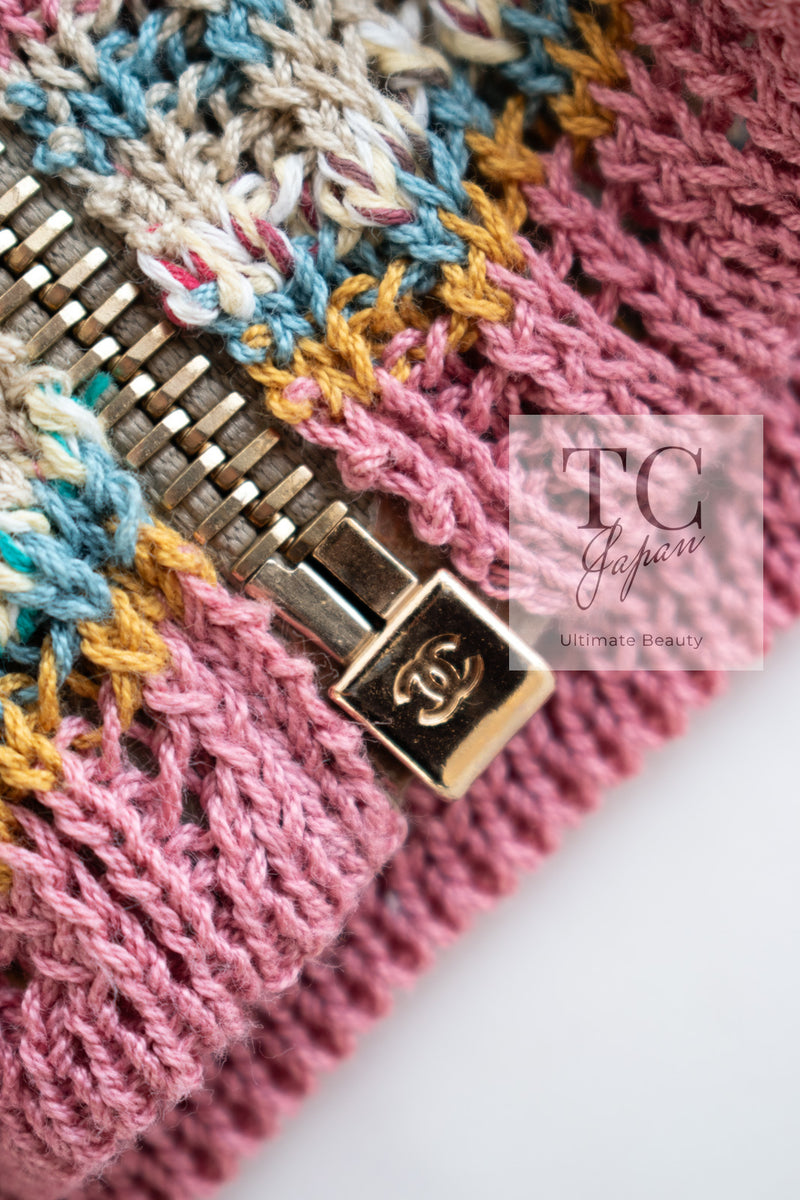CHANEL 17C Marigold Creme Cotton Knit Biker Jacket Cardigan 38 シャネル マリゴールド クリーム コットン ニット ライダース ジャケット カーディガン 即発