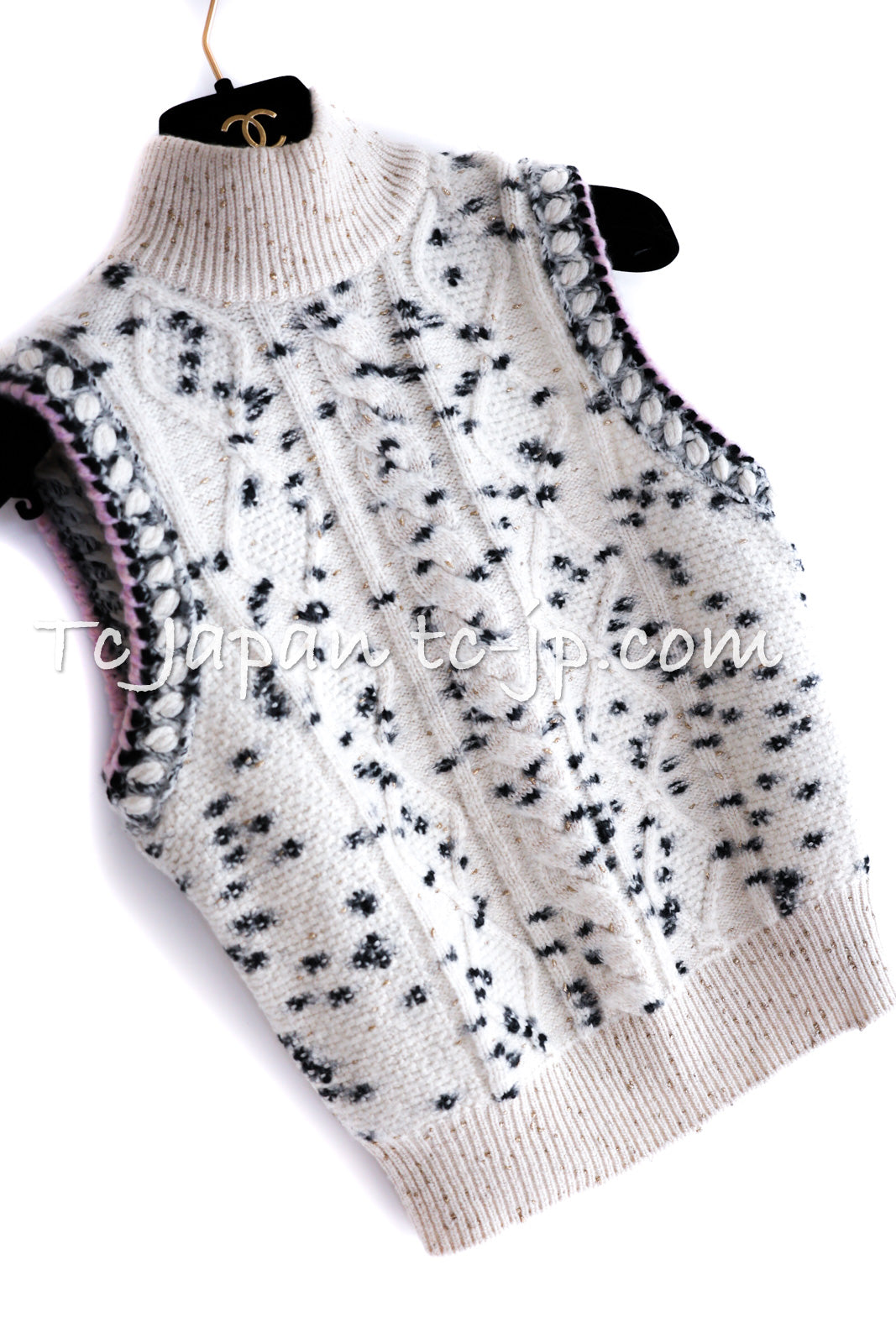 CHANEL 21PF Ivory Cashmere Wool Knit Tops Vest Sweater 38 シャネル アイボリー カシミア ウール ニット トップス ベスト セーター 即発
