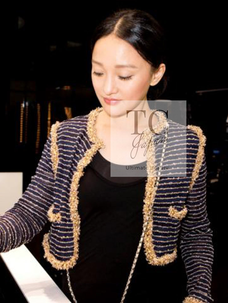 CHANEL 15C Navy Gold Metallic Pearl Trim Cardigan & Vest 38 シャネル ネイビー ゴールド メタリック パール トリミング カーディガン & ベスト 即発