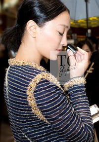 CHANEL 15C Navy Gold Metallic Pearl Trim Cardigan & Vest 38 シャネル ネイビー ゴールド メタリック パール トリミング カーディガン & ベスト 即発