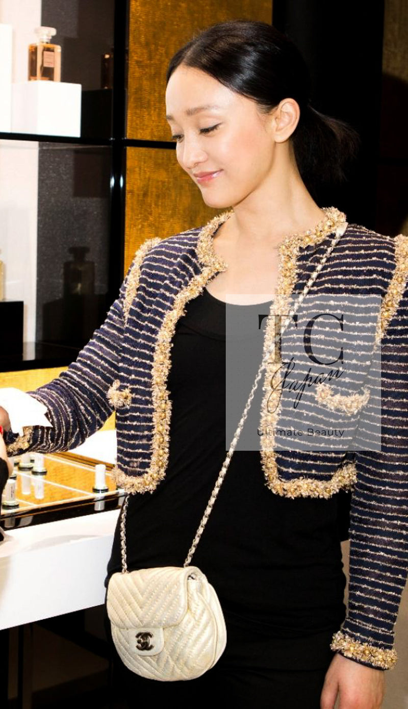 CHANEL 15C Navy Gold Metallic Pearl Trim Cardigan & Vest 38 シャネル ネイビー ゴールド メタリック パール トリミング カーディガン & ベスト 即発