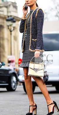 CHANEL 15C Navy Gold Metallic Pearl Trim Cardigan & Vest 38 シャネル ネイビー ゴールド メタリック パール トリミング カーディガン & ベスト 即発