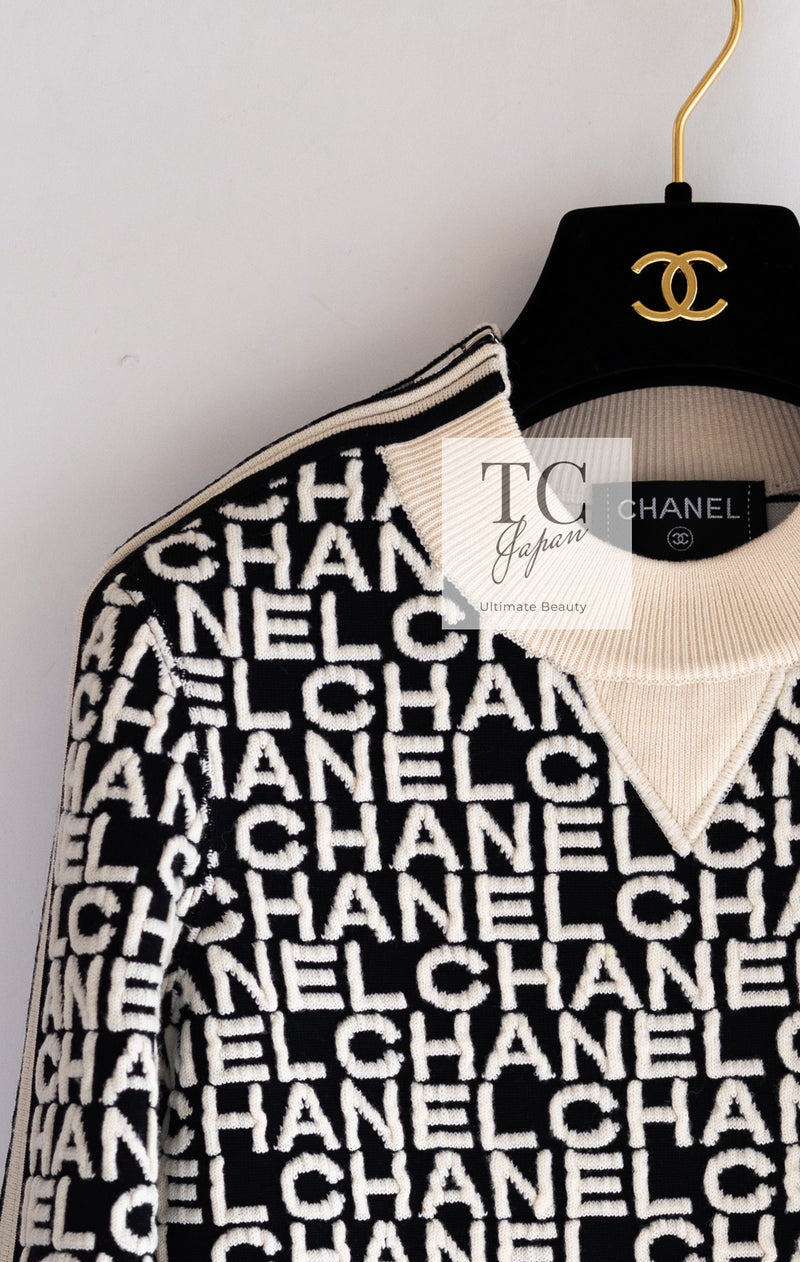 CHANEL 19N Black Ivory Logo Knit Tops Sweater 34 シャネル ブラック アイボリー ロゴ ニット トップス スウェット セーター 即発