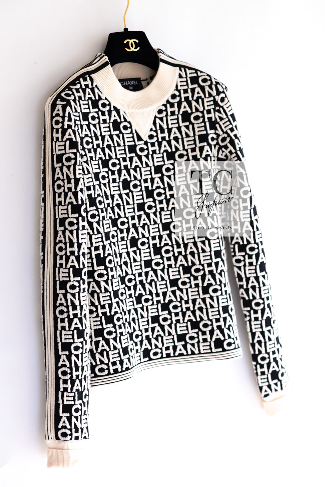 シャネル セーター CHANEL ブラック アイボリー ロゴ ニット トップス