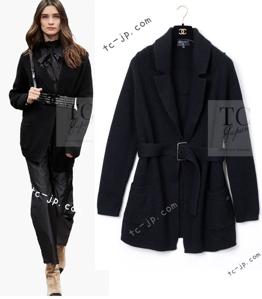 CHANEL 17B Black Gabrielle Coco Cashmere Coat Long Cardigan 38 40 シャネル ブラック ガブリエル ココ カシミア コート ロング カーディガン 即発