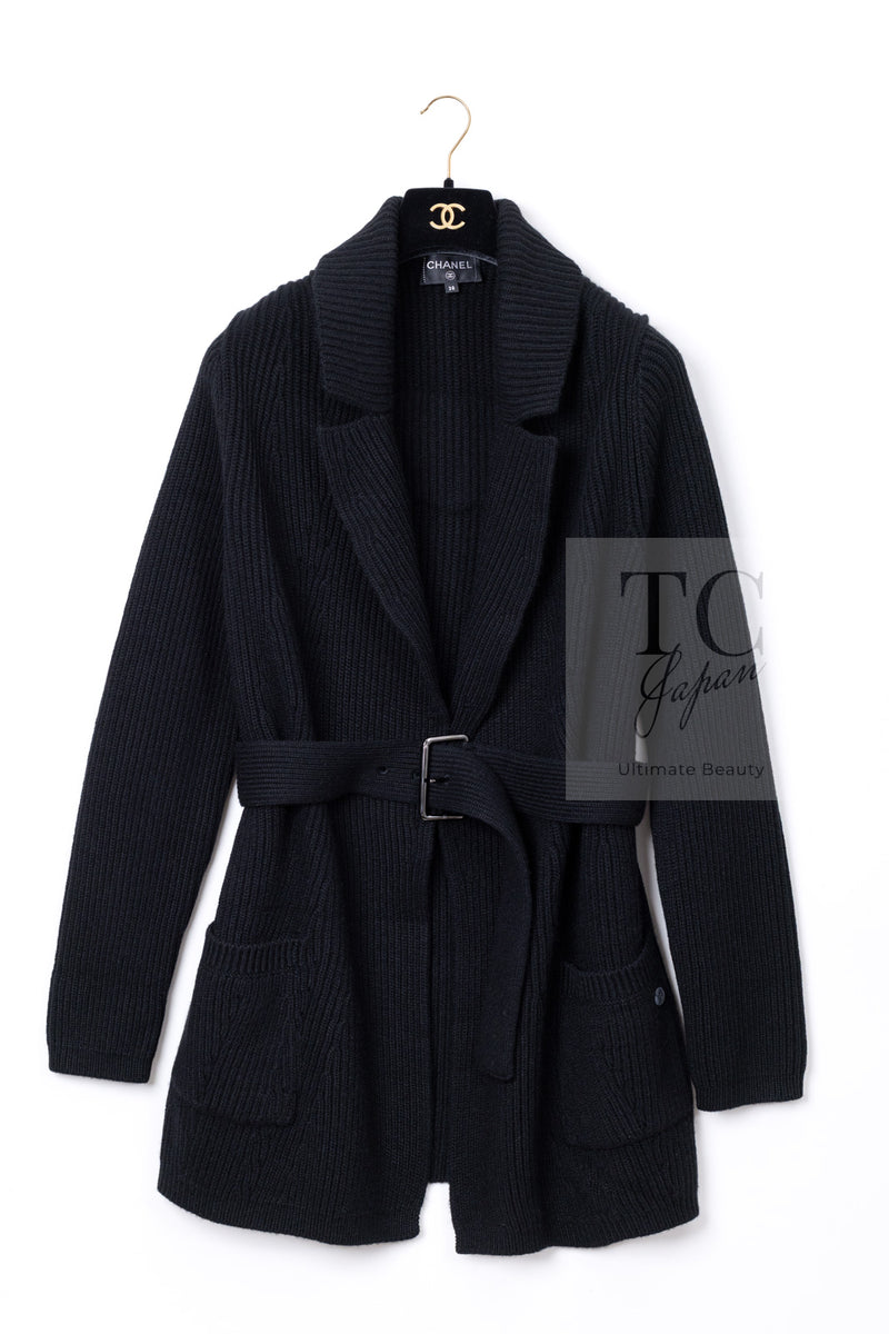 CHANEL 17B Black Gabrielle Coco Cashmere Coat Long Cardigan 38 40 シャネル ブラック ガブリエル ココ カシミア コート ロング カーディガン 即発