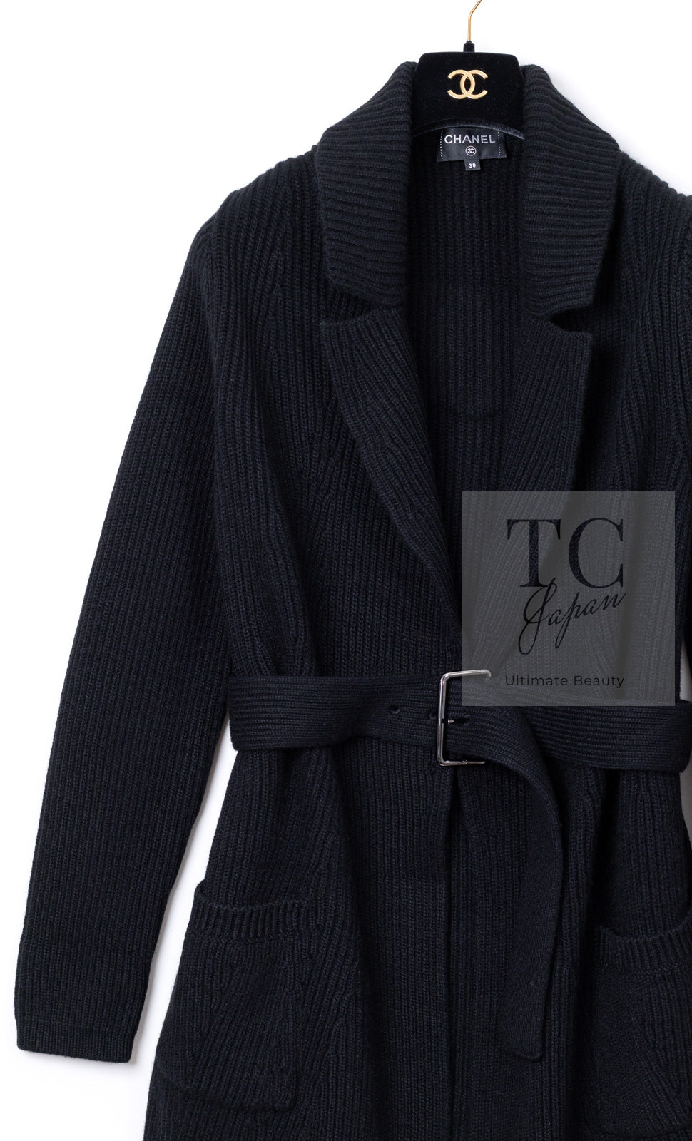 CHANEL 17B Black Gabrielle Coco Cashmere Coat Long Cardigan 38 40 シャネル ブラック ガブリエル ココ カシミア コート ロング カーディガン 即発