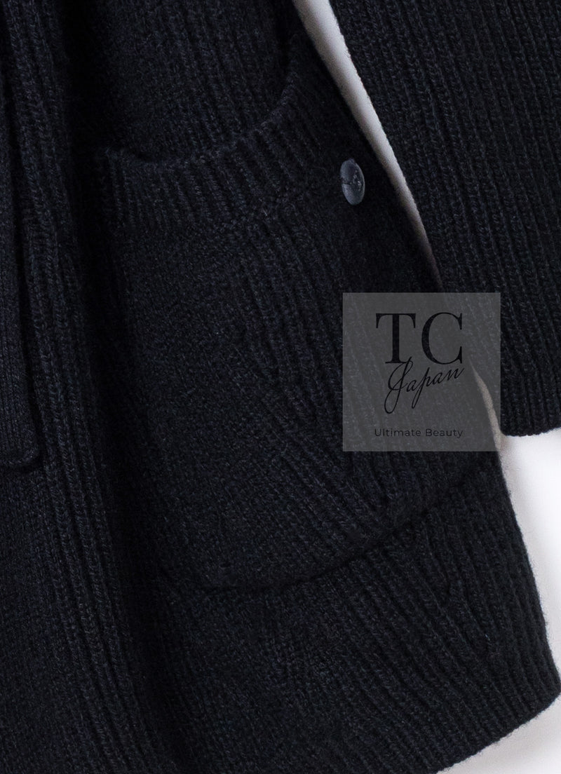 CHANEL 17B Black Gabrielle Coco Cashmere Coat Long Cardigan 38 40 シャネル ブラック ガブリエル ココ カシミア コート ロング カーディガン 即発