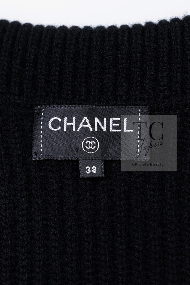 CHANEL 17B Black Gabrielle Coco Cashmere Coat Long Cardigan 38 40 シャネル ブラック ガブリエル ココ カシミア コート ロング カーディガン 即発