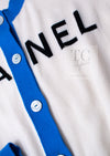 CHANEL 19S Ivory Blue Line Logo Cashmere Knit Cardigan 42 シャネル アイボリー ブルー バイカラー ロゴ カシミヤ 100% ニット カーディガン 即発