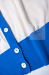 CHANEL 19S Ivory Blue Line Logo Cashmere Knit Cardigan 42 シャネル アイボリー ブルー バイカラー ロゴ カシミヤ 100% ニット カーディガン 即発