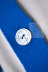 CHANEL 19S Ivory Blue Line Logo Cashmere Knit Cardigan 42 シャネル アイボリー ブルー バイカラー ロゴ カシミヤ 100% ニット カーディガン 即発