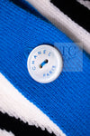CHANEL 19S Ivory Blue Line Logo Cashmere Knit Cardigan 42 シャネル アイボリー ブルー バイカラー ロゴ カシミヤ 100% ニット カーディガン 即発