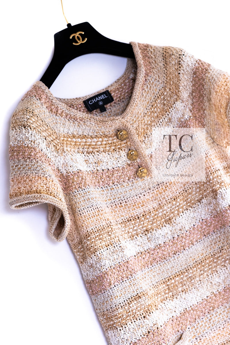 CHANEL 18C Beige Peach Knit Dress 42 シャネル ベージュ ピーチ ニット ワンピース 即発