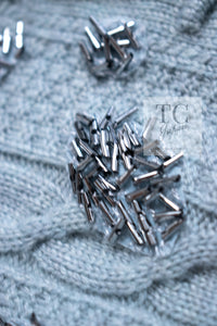 CHANEL 16PF Pale Blue Cashmere 100 Knit Cardigan 50 シャネル ペールブルー カシミヤ 100 ニット カーディガン ハンドメイド シルバー 装飾 即発