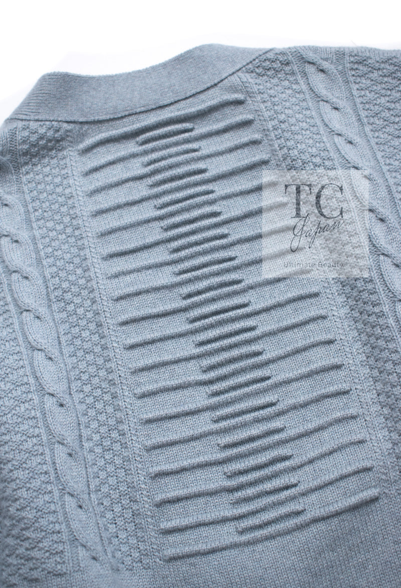 CHANEL 16PF Pale Blue Cashmere 100 Knit Cardigan 50 シャネル ペールブルー カシミヤ 100 ニット カーディガン ハンドメイド シルバー 装飾 即発