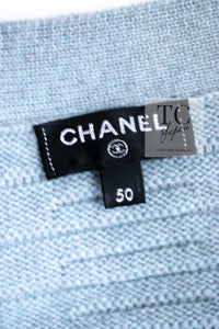 CHANEL 16PF Pale Blue Cashmere 100 Knit Cardigan 50 シャネル ペールブルー カシミヤ 100 ニット カーディガン ハンドメイド シルバー 装飾 即発