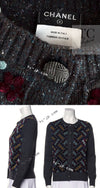 CHANEL 15B Charcoal Gray Silk Wool Cashmere Floral Applique Knit Cardigan 38 40 42 シャネル チャコールグレー シルク ウール カシミヤ お花アップリケ ニット カーディガン 即発