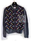 CHANEL 15B Charcoal Gray Silk Wool Cashmere Floral Applique Knit Cardigan 38 40 42 シャネル チャコールグレー シルク ウール カシミヤ お花アップリケ ニット カーディガン 即発