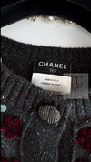 CHANEL 15B Charcoal Gray Silk Wool Cashmere Floral Applique Knit Cardigan 38 40 42 シャネル チャコールグレー シルク ウール カシミヤ お花アップリケ ニット カーディガン 即発