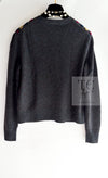 CHANEL 15B Charcoal Gray Silk Wool Cashmere Floral Applique Knit Cardigan 38 40 42 シャネル チャコールグレー シルク ウール カシミヤ お花アップリケ ニット カーディガン 即発