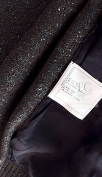 CHANEL 15B Charcoal Gray Silk Wool Cashmere Floral Applique Knit Cardigan 38 40 42 シャネル チャコールグレー シルク ウール カシミヤ お花アップリケ ニット カーディガン 即発
