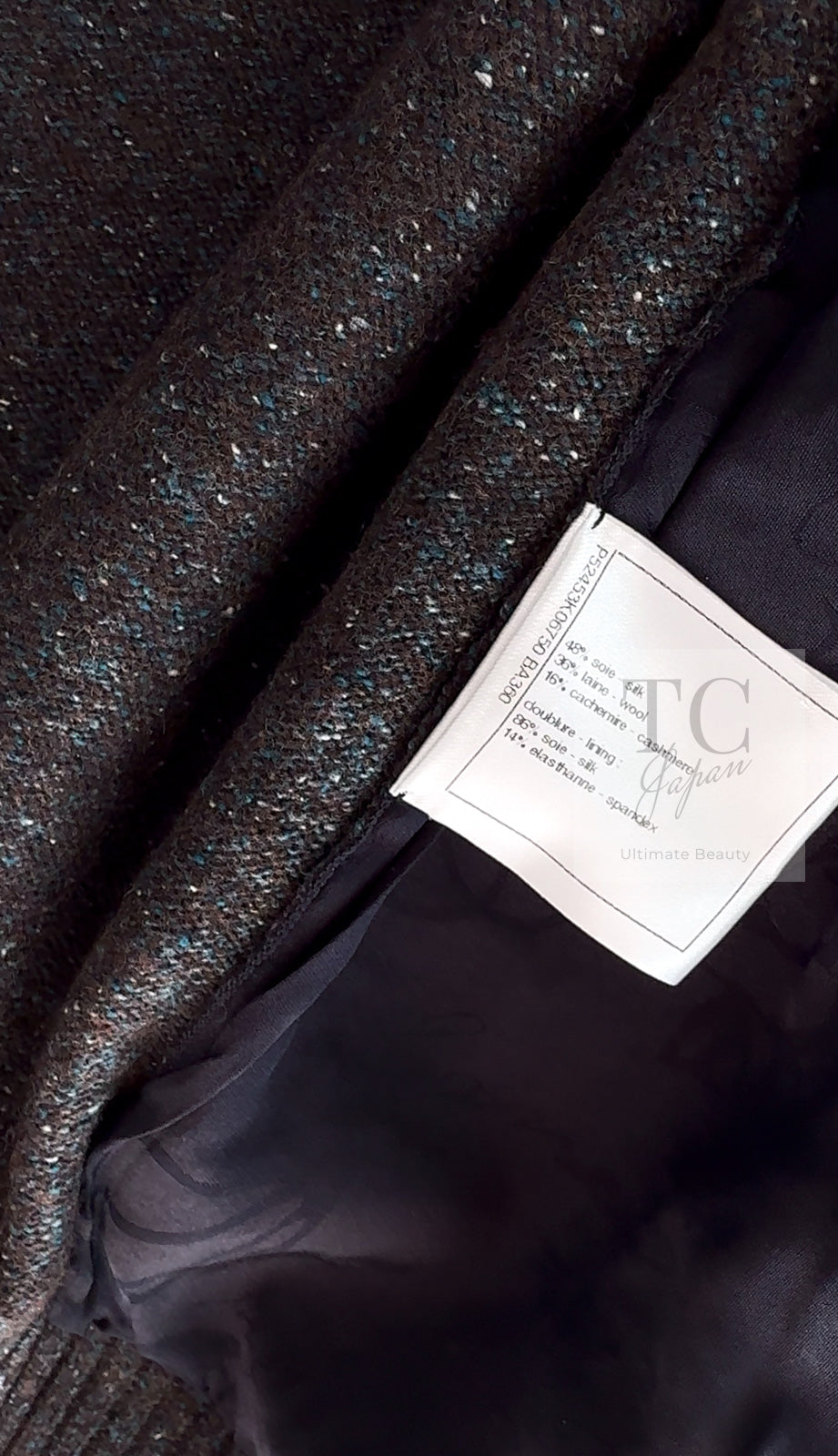 CHANEL 15B Charcoal Gray Silk Wool Cashmere Floral Applique Knit Cardigan 38 40 42 シャネル チャコールグレー シルク ウール カシミヤ お花アップリケ ニット カーディガン 即発