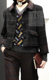 CHANEL 15B Charcoal Gray Silk Wool Cashmere Floral Applique Knit Cardigan 38 40 42 シャネル チャコールグレー シルク ウール カシミヤ お花アップリケ ニット カーディガン 即発