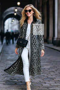 CHANEL 04PF Ivory Black Wool Cashmere Knit Long Cardigan Coat 38 シャネル アイボリー ブラック ウール カシミヤ ニット ロング カーディガン コート 即発
