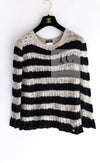 CHANEL 11A Black Moca Beige Stripe Border Cashmere Alpaca Tops Sweater 38 シャネル ブラック モカ ベージュ ボーダー カシミヤ アルパカ トップス セーター 女優 ハンヒョジュ 着 即発