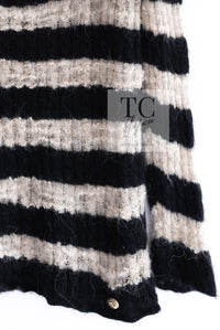 CHANEL 11A Black Moca Beige Stripe Border Cashmere Alpaca Tops Sweater 38 シャネル ブラック モカ ベージュ ボーダー カシミヤ アルパカ トップス セーター 女優 ハンヒョジュ 着 即発