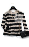 CHANEL 11A Black Moca Beige Stripe Border Cashmere Alpaca Tops Sweater 38 シャネル ブラック モカ ベージュ ボーダー カシミヤ アルパカ トップス セーター 女優 ハンヒョジュ 着 即発