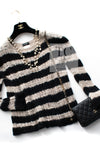 CHANEL 11A Black Moca Beige Stripe Border Cashmere Alpaca Tops Sweater 38 シャネル ブラック モカ ベージュ ボーダー カシミヤ アルパカ トップス セーター 女優 ハンヒョジュ 着 即発