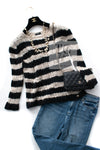 CHANEL 11A Black Moca Beige Stripe Border Cashmere Alpaca Tops Sweater 38 シャネル ブラック モカ ベージュ ボーダー カシミヤ アルパカ トップス セーター 女優 ハンヒョジュ 着 即発