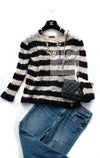 CHANEL 11A Black Moca Beige Stripe Border Cashmere Alpaca Tops Sweater 38 シャネル ブラック モカ ベージュ ボーダー カシミヤ アルパカ トップス セーター 女優 ハンヒョジュ 着 即発