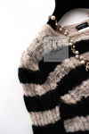 CHANEL 11A Black Moca Beige Stripe Border Cashmere Alpaca Tops Sweater 38 シャネル ブラック モカ ベージュ ボーダー カシミヤ アルパカ トップス セーター 女優 ハンヒョジュ 着 即発