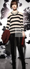 CHANEL 11A Black Moca Beige Stripe Border Cashmere Alpaca Tops Sweater 38 シャネル ブラック モカ ベージュ ボーダー カシミヤ アルパカ トップス セーター 女優 ハンヒョジュ 着 即発