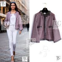 CHANEL 11S Pink Rhinestone Trim Cashmere Knit Jacket Cardigan 36 38 40 50 シャネル ピンク 豪華 ラインストーン カシミア ニット ジャケット カーディガン 即発 - TC JAPAN