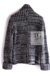 CHANEL 11A Gray Cashmere Silk Wool Chain Knit Cardigan 38 40 シャネル グレー カシミヤ シルク ウール チェーン アクセサリー ニット カーディガン 即発