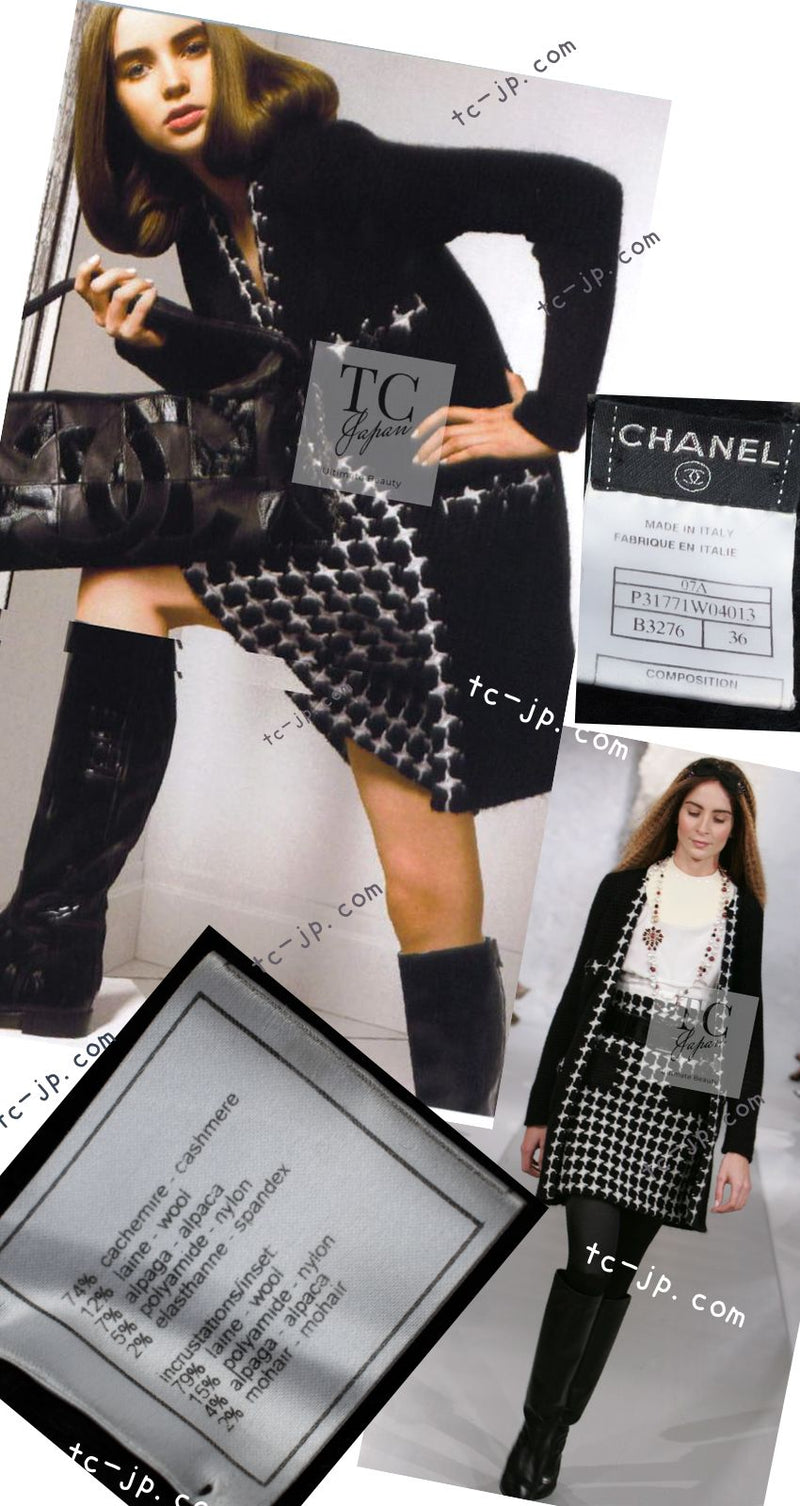 CHANEL 07A Black Cashmere Wool Angora Knit Cardigan Coat 36 38 シャネル ブラック カシミヤ ウール アンゴラ ニット コート カーディガン 即発