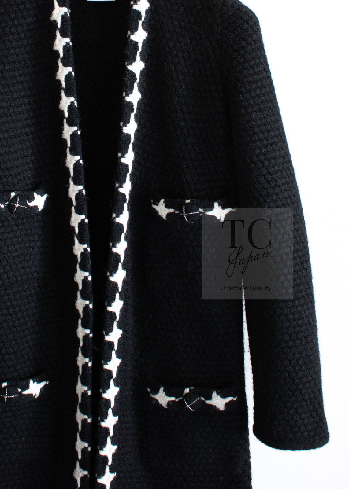 CHANEL 07A Black Cashmere Wool Angora Knit Cardigan Coat 36 38 シャネル ブラック カシミヤ ウール アンゴラ ニット コート カーディガン 即発