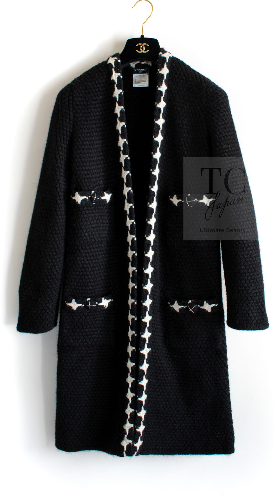 CHANEL 07A Black Cashmere Wool Angora Knit Cardigan Coat 36 38 シャネル ブラック カシミヤ ウール アンゴラ ニット コート カーディガン 即発